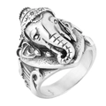 Anillo de elefante Ganesha vintage en acero inoxidable con acabado oxidado hombre - US 7 / Color Acero