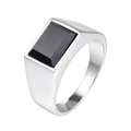 Chevalière polie pour hommes en acier titane avec une pierre d'onyx noire rectangulaire - US 7 / Agate noire