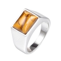 Bague pour homme en acier inoxydable poli avec incrustation d'œil de tigre rectangulaire - US 7 / Œil de tigre