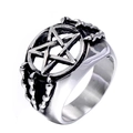 Gothic style men's stainless steel pentagram ring with vintage claw texture design - US 7 / Silver