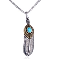 Colgante pluma vintage en plata con piedra turquesa y detalles dorados en cadena box - Bicolor (Colgante Solo (Sin Cadena))