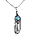Colgante de pluma vintage con piedra turquesa y cadena de acero pulido resistente - Color Acero Colgante Solo (Sin Cadena)