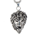 Close-up of vintage lion head pendant in polished titanium steel with antique finish - Silver Tone (Pendant Only)