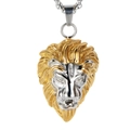 Men's vintage lion head pendant necklace in two-tone gold and silver stainless steel - Gold and Silver (Pendant Only)