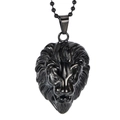Vintage black stainless steel lion head pendant necklace with textured carving for men - Black (Pendant Only)