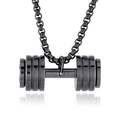 Collar con colgante de mancuerna negra pulida y cadena box para fitness sport - Colgante Suelto Negro