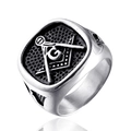 Anillo de sello masónico vintage en acero inoxidable con parte superior cuadrada plata y negro - US 7 / Color Acero