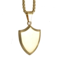 Ciondolo a scudo minimalista in oro acciaio inossidabile 316L con finitura spazzolata opaca e catena - Solo Ciondolo (Senza Catena) / Oro