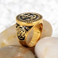 Bague ancre vintage pour homme en acier inoxydable doré avec gravures latérales détaillées - Or