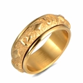 Anillo vintage de acero inoxidable dorado con mantras en relieve y diseño giratorio - US 7 / Todo Dorado
