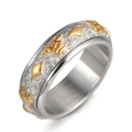 Anillo giratorio de acero inoxidable con relieve dorado e inscripciones étnicas - US 7 / Bicolor (Oro y Plata)