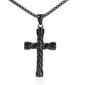 Industrial style black twisted cross pendant necklace with stainless steel box chain - Single Pendant Black