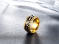 Detail of vintage Masonic ring showing gold Freemasonry G symbol on black stainless steel - US 7 / Full Gold Color