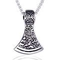 Viking Thor's hammer axe pendant necklace in vintage silver steel with a box chain - Steel Color