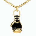 Collar con colgante de guante de boxeo dorado estilo punk con esmalte negro para moda - Pequeño / Dorado