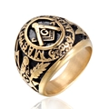 Bague maçonnique en acier inoxydable doré avec émail noir et symbole Master Mason - US 7 / Tout Or