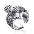 Retro adelaar ring van titanium staal met gedetailleerde veerstructuur in vintage zilver - US 7 / Staalkleur
