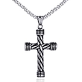 Retro punk cross pendant necklace with twisted rope texture in antique silver finish - Steel Color