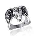 Vintage gothic ram head ring in antique silver finish for men, punk style jewelry - US 7 / Steel