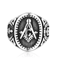 Bague maçonnique vintage en acier inoxydable avec symbole G et compas sur fond blanc - US 7 / Couleur Acier