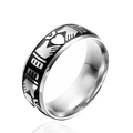 Anillo Claddagh vintage de acero inoxidable con manos de esmalte negro y corazón - US 7 / Color Acero