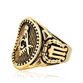 Bague maçonnique dorée polie avec compas et logo G sur fond blanc éclatant - US 7 / Tout Or Noir Huile