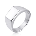 Anillo de sello en acero inoxidable plateado pulido con superficie rectangular - US 7 / Color Acero