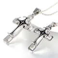 Drielaagse roestvrijstalen kruis hanger ketting set met zwarte punk stijl accenten - Grote Maat Zwart