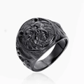 Men's black stainless steel lion head ring with detailed engraving and matte finish - Size 7 / Black