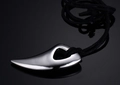 Polished silver stainless steel wolf tooth pendant necklace with a black woven cord - Pendant Only-Steel Color (Without Chain)