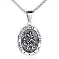 Pendaglio medaglia San Cristoforo in acciaio argento con catena a scatola - Color Acciaio
