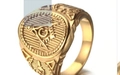 Bague vintage en acier inoxydable doré ornée du symbole classique franc-maçon G - US 7 / Tout Or Sans Huile