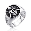 Anillo de sello vintage en acero inoxidable con símbolo masónico de escuadra y compás - US 7 / Color Acero