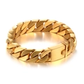 Pulsera de cadena cubana dorada de acero inoxidable con cierre cuadrado para hombre y mujer - Dorado