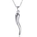 Collana con ciondolo a cornetto portafortuna in acciaio al titanio lucido per uomo - Ciondolo Solo (Senza Catena) (Color Acciaio)