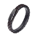 Bracciale da uomo in pelle intrecciata con chiusura magnetica in acciaio inossidabile - Fibbia Color Nero 20.5cm