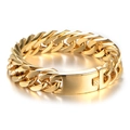 Pulsera para hombre de acero inoxidable dorado con eslabones cubanos y placa pulida - Dorado
