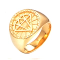 Anillo de sello vintage dorado con motivo de diamante grabado y detalles de rayos - US 7 / Dorado
