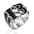 Vintage Edelstahl Herrenring mit Glückszahl 13 und schwarzer Emaille im Punk-Rock-Stil - US 7 / Stahlfarbe