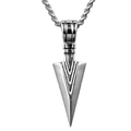 Men's silver arrow pendant necklace with stainless steel box chain and geometric lines - Steel Color