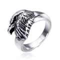Punk eagle head ring in vintage stainless steel with detailed embossed eagle feathers - US 7 / Steel
