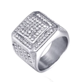 Men's hip-hop style silver square signet ring with micro-paved cubic zirconia - Steel