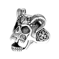 Gothic silver ram skull ring for men with vintage stainless steel horns and crosses - US 7 / Steel