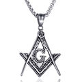 Collana con ciondolo massonico vintage in acciaio inossidabile argento da uomo - Color Acciaio