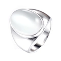 Anillo punk para hombre de acero de titanio con piedra ojo de gato ovalada blanca - US 7 / Color Acero Circón Blanco