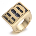 Heren zegelring van goudkleurig titanium staal met zwart letter B ontwerp erop - US 7 / Bloemige Letter B Stijl / Goud
