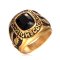 Men's vintage high school ring in gold steel with black gemstone and eagle relief - US 7 / Gold Black Zirconia