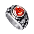 Anello retrò in acciaio al titanio con grande gemma rossa sfaccettata e squame di serpente - US 7 / Acciaio con zirconia rossa