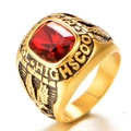 Vintage men's gold stainless steel class ring featuring red gemstone and eagle relief - US 7 / Gold Red Zirconia