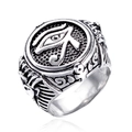 Anello vintage in acciaio inossidabile con Occhio di Horus e antichi motivi egizi argentati - US 7 / Color Acciaio